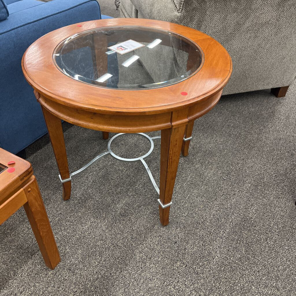 Round Glass Top End Table