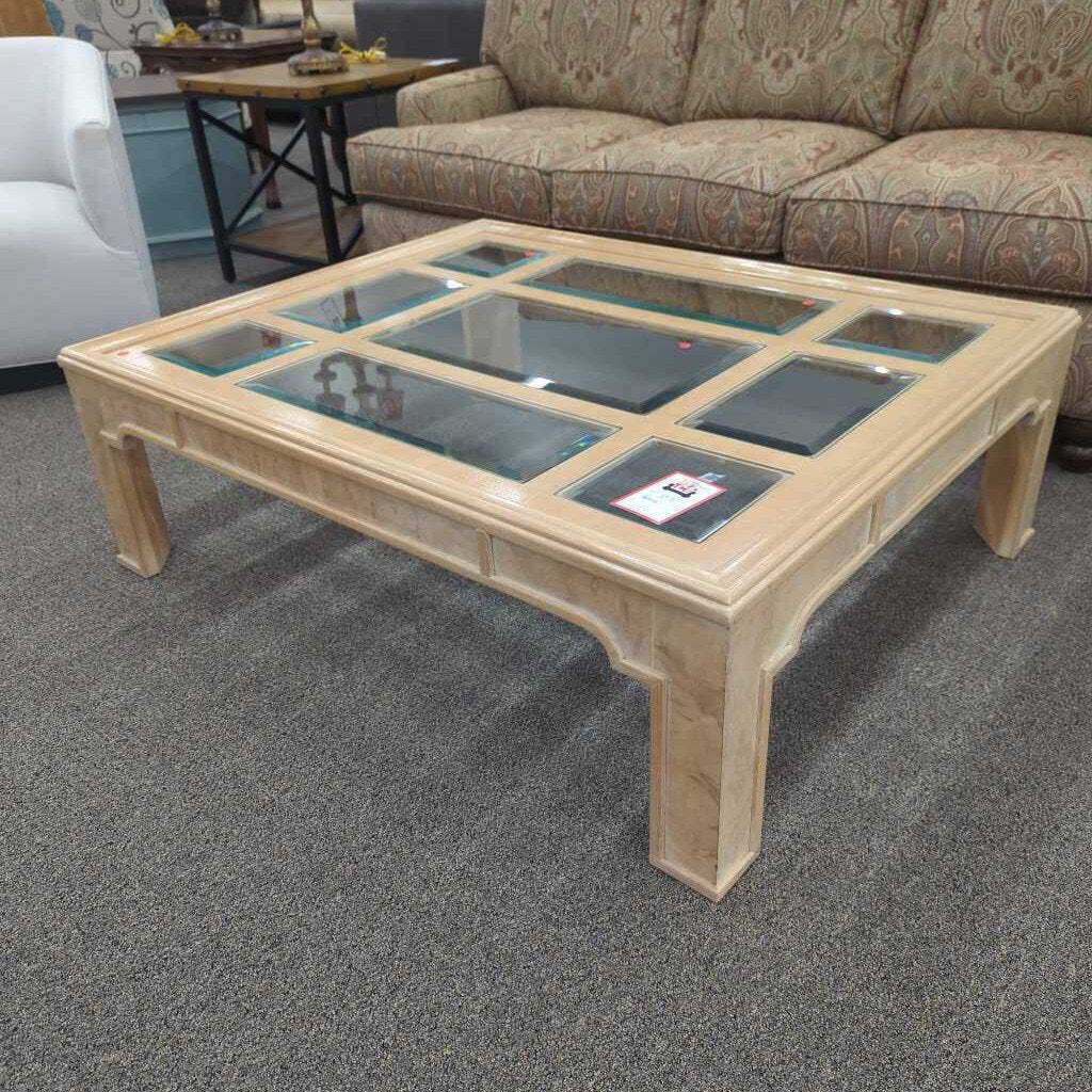 Blonde Coffee Table w/ Glass Inserts