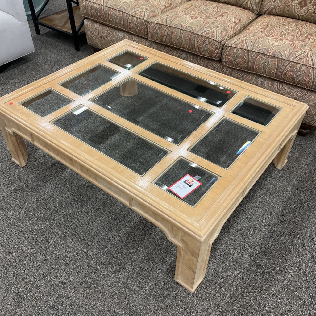 Blonde Coffee Table w/ Glass Inserts