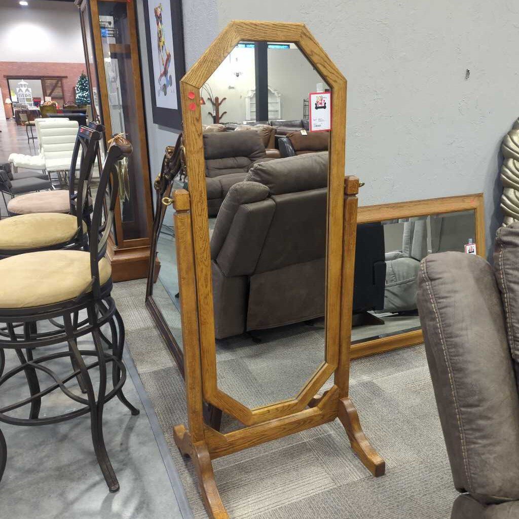 Vintage Oak Standing Mirror