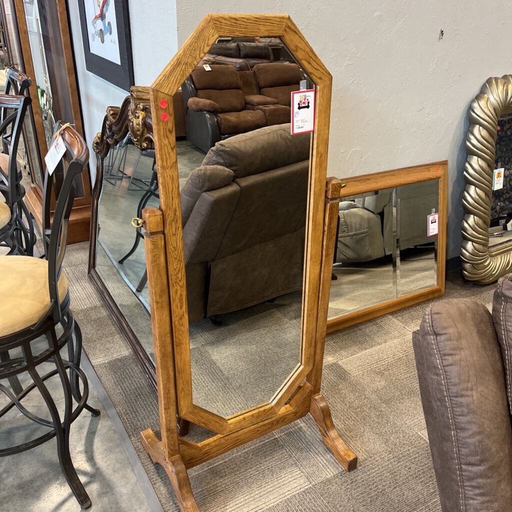 Vintage Oak Standing Mirror