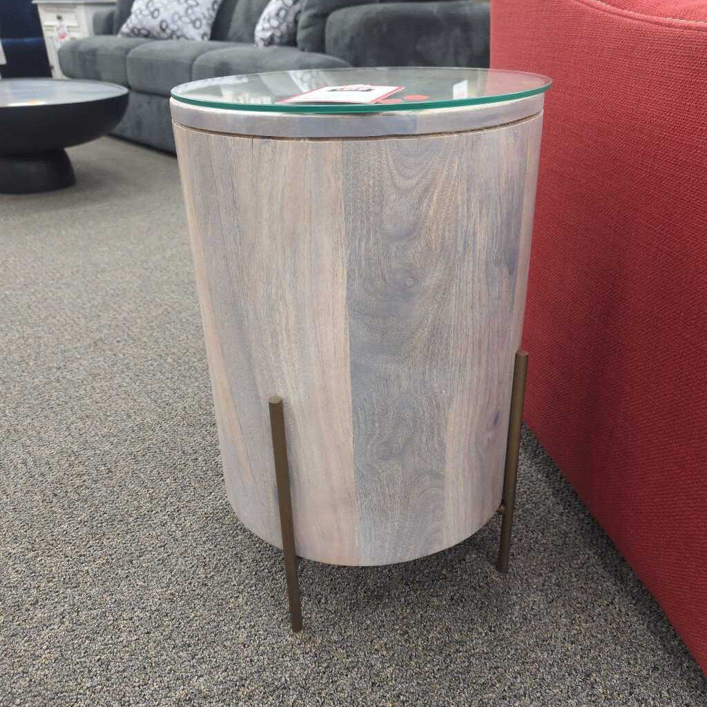 Drum End Table w/ Glass