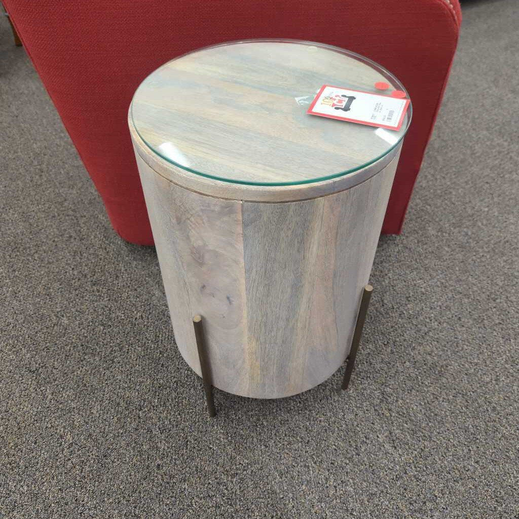 Drum End Table w/ Glass