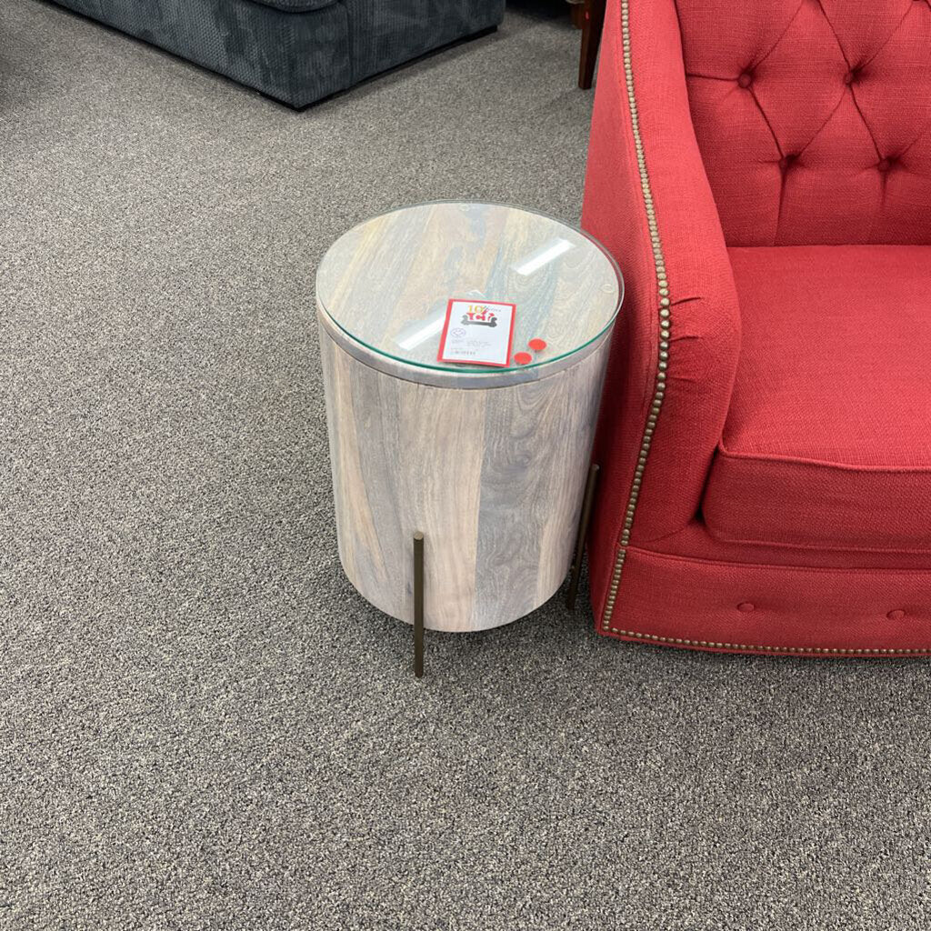 Drum End Table w/ Glass