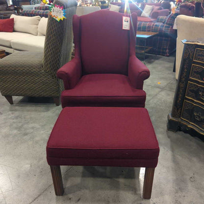 Maroon Chair w/ Ottoman