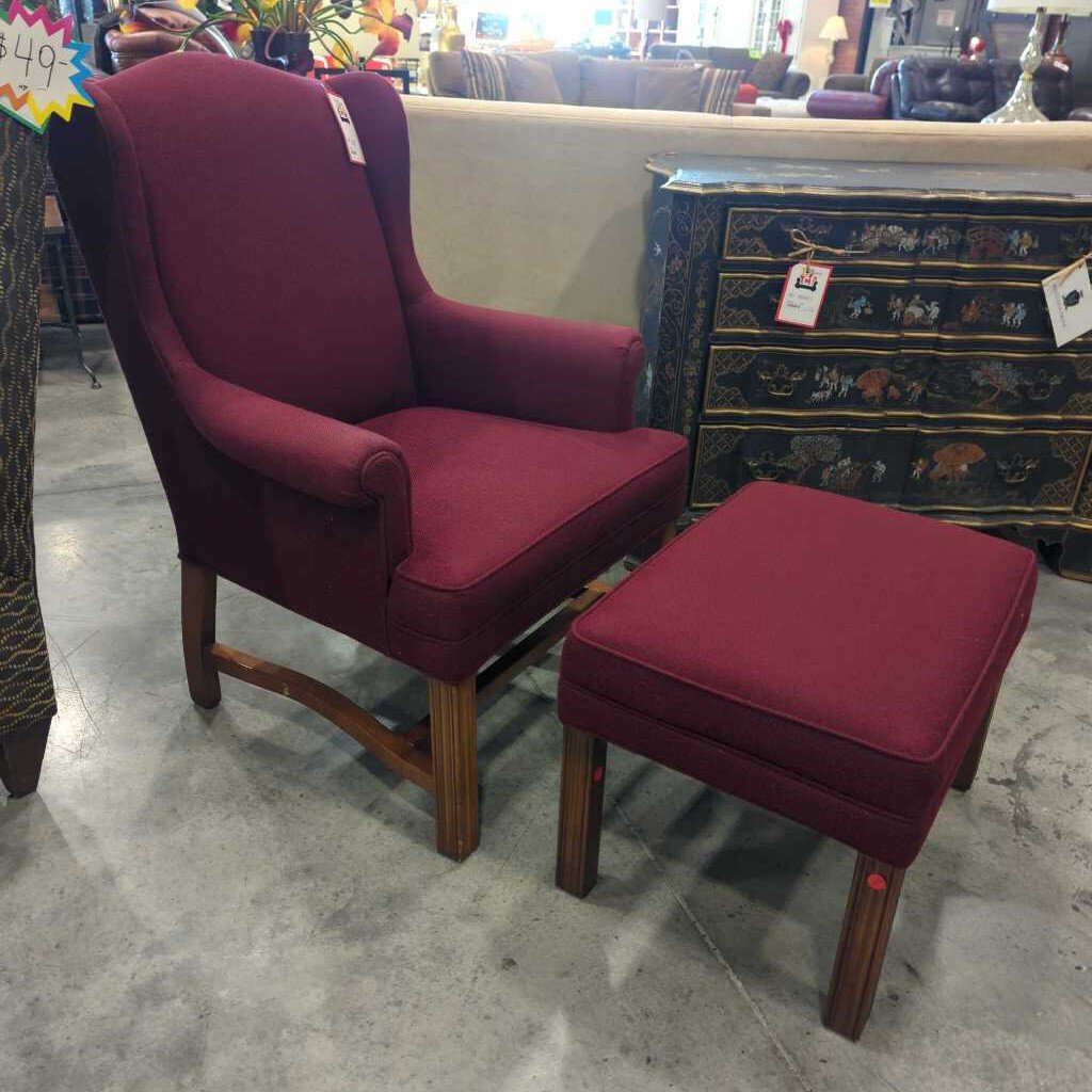 Maroon Chair w/ Ottoman