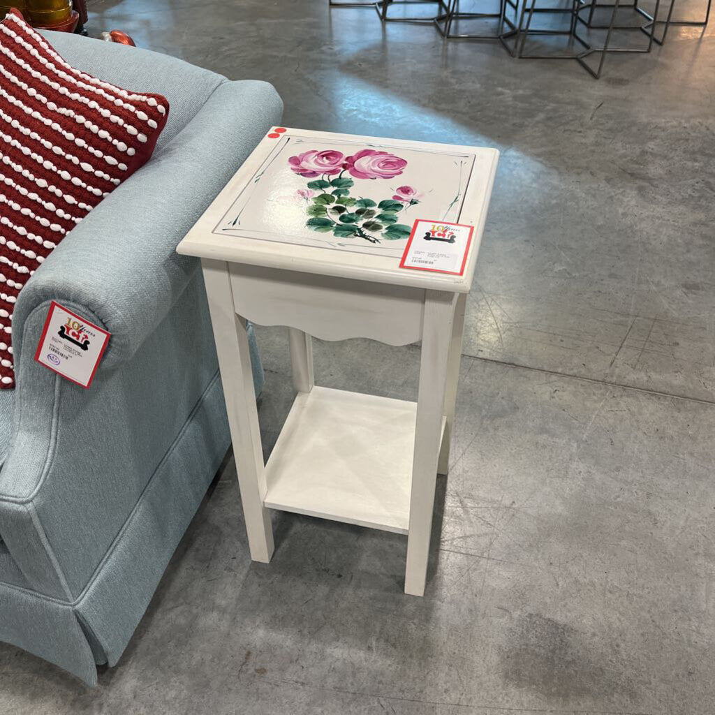 White Floral Side Table