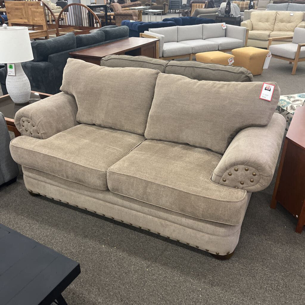 Beige Nailhead Loveseat