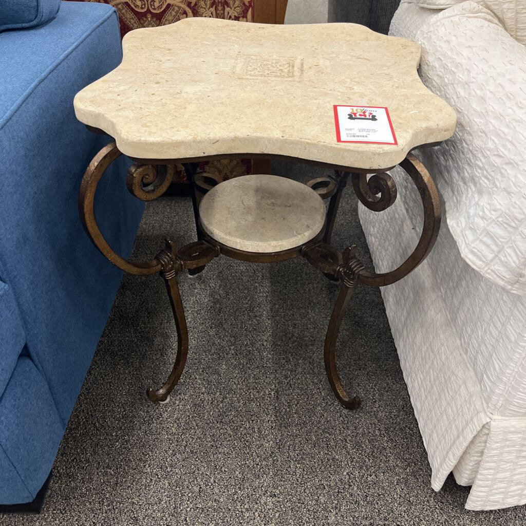 Stone Top 2-tier End Table