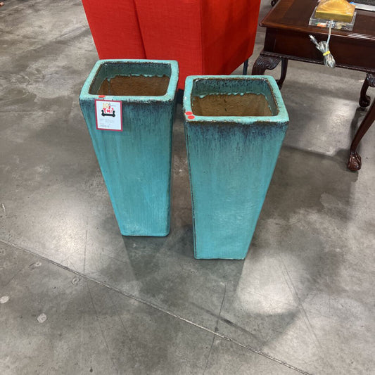 Pair of Turqoise Flower Pots