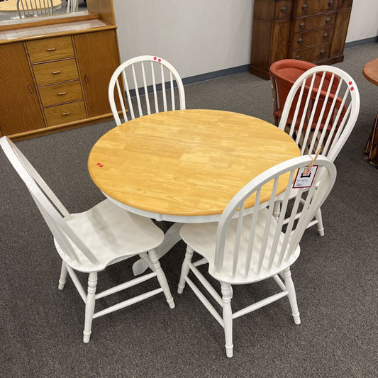 White & Pine Table w/ 4 Chairs