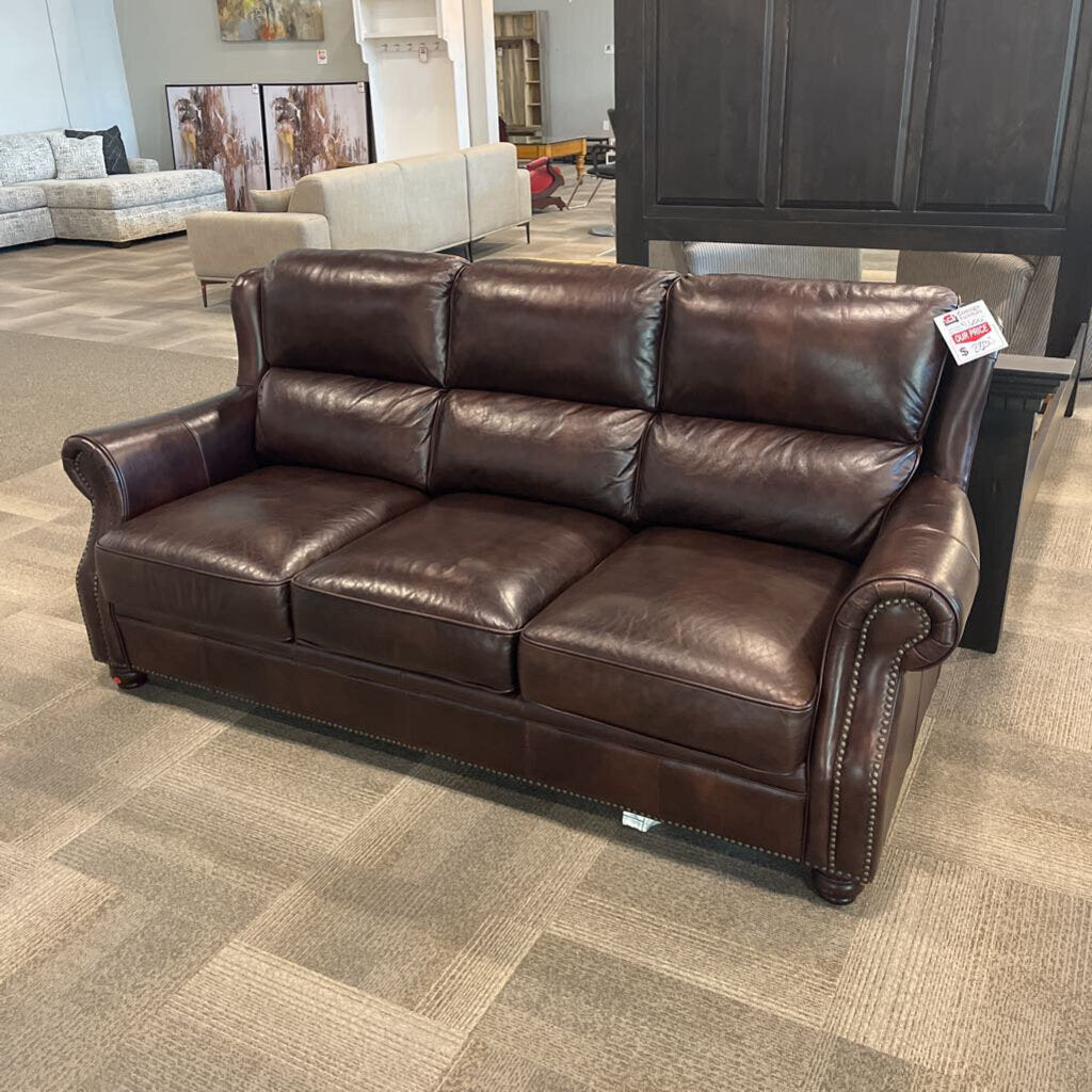 Burgundy Leather Nailhead Sofa