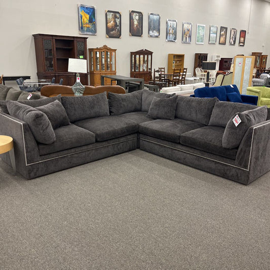 Gray 3pc. Nailhead Sectional