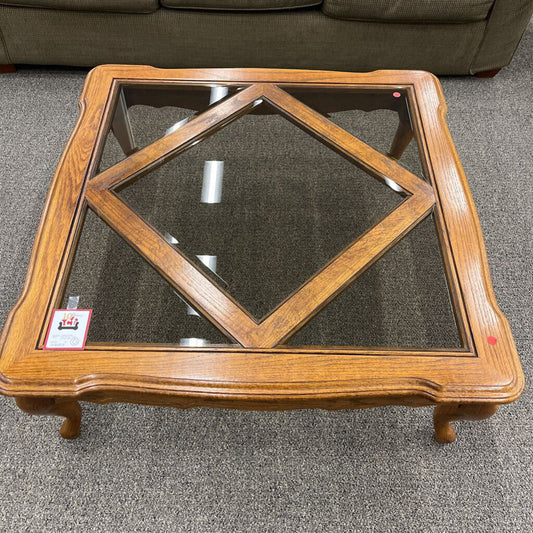 Oak Coffee Table w/ 5pc. Glass