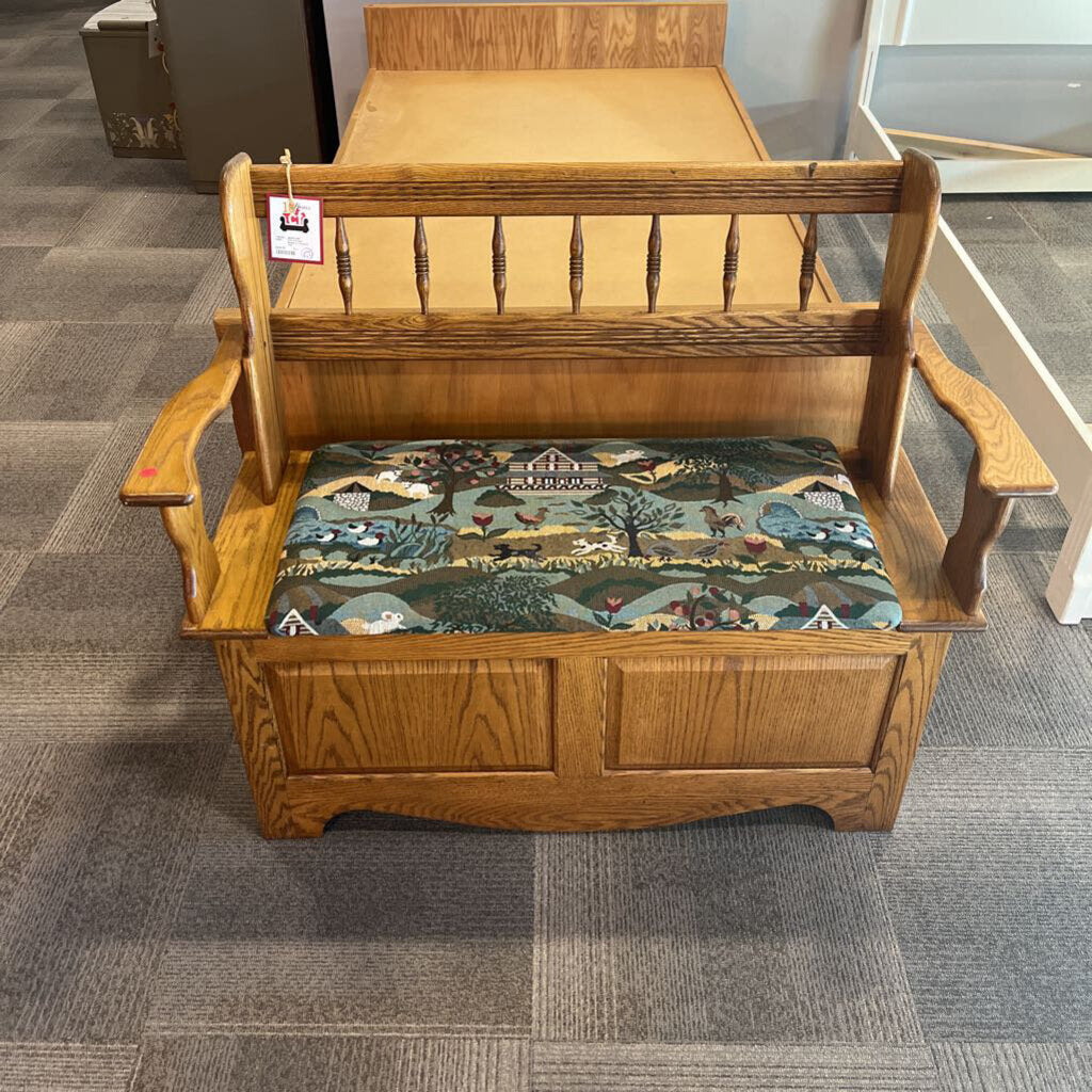 Oak Storage Bench w/ Cushion