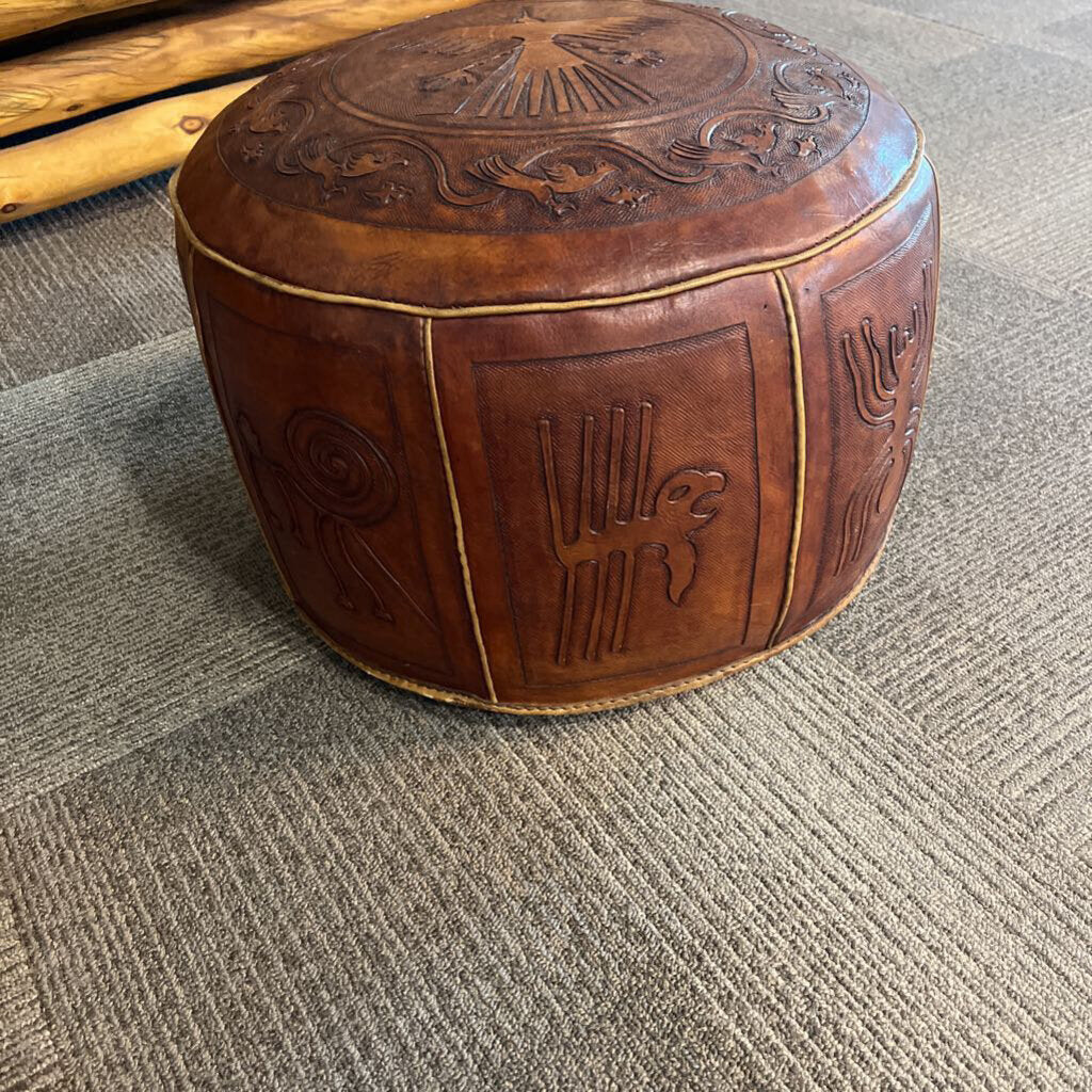 Embossed Peruvian Leather Ottoman