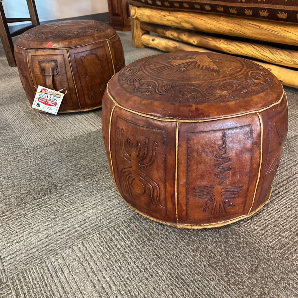 Embossed Peruvian Leather Ottoman