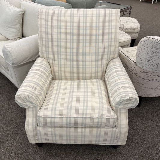 Cream & Blue Plaid Accent Chair