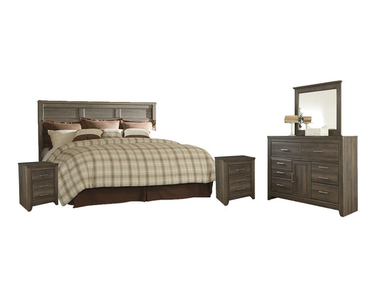 Juararo King/California King Panel Headboard with Mirrored Dresser and 2 Nightstands