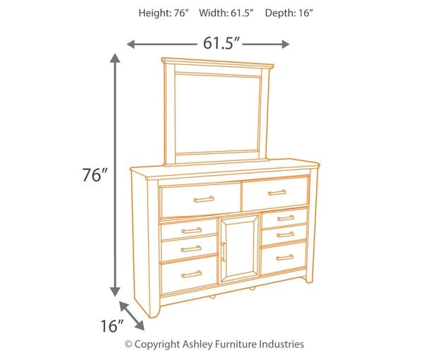 Juararo King/California King Panel Headboard with Mirrored Dresser