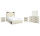 Cambeck Queen Panel Bed with 4 Storage Drawers with Mirrored Dresser and 2 Nightstands