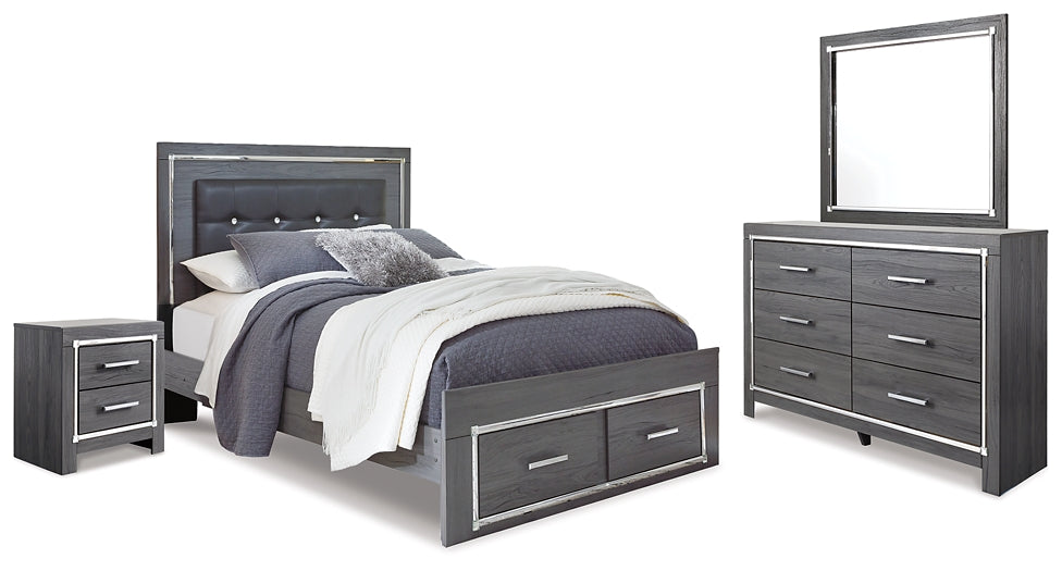 Lodanna Queen Panel Bed with 2 Storage Drawers with Mirrored Dresser and Nightstand