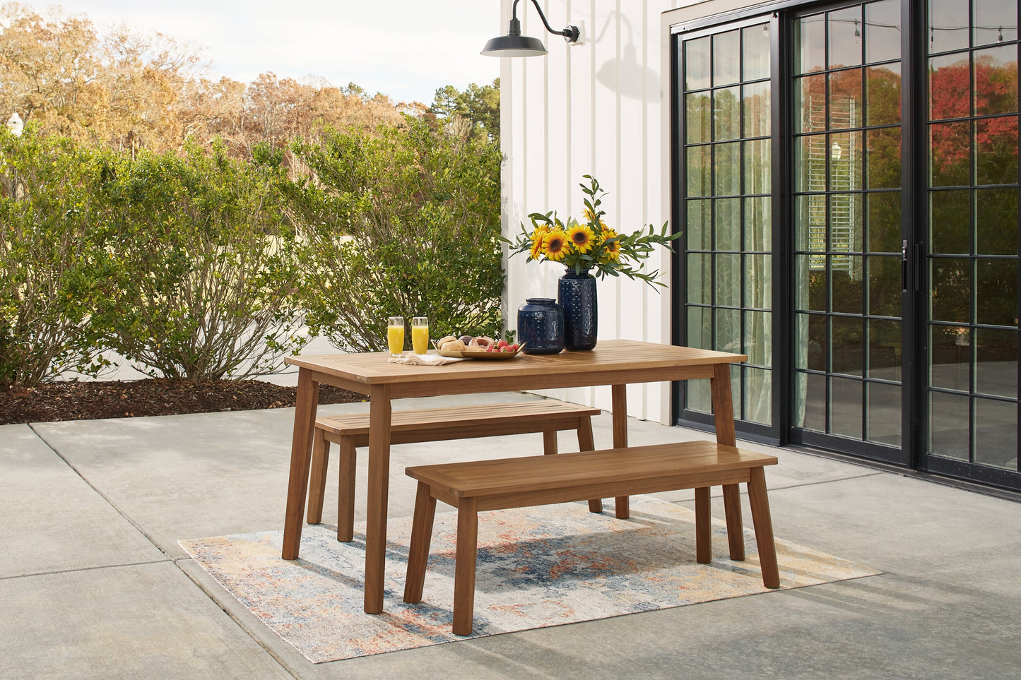 Janiyah Outdoor Dining Table and 2 Benches