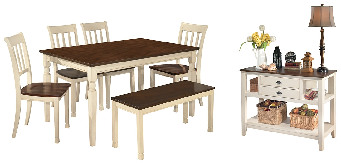 Whitesburg Dining Table and 4 Chairs and Bench with Storage