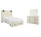 Cambeck Queen Panel Bed with 2 Storage Drawers with Mirrored Dresser