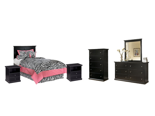 Maribel Twin Panel Headboard with Mirrored Dresser, Chest and 2 Nightstands