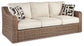 Malayah Outdoor Sofa and 2 Lounge Chairs with Fire Pit Table