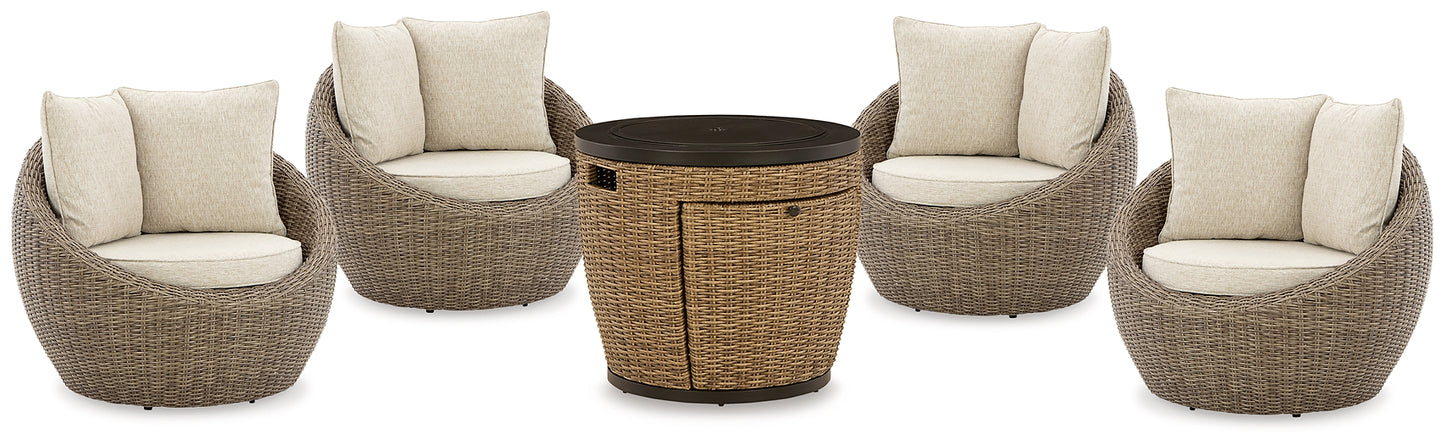 Malayah Outdoor Fire Pit Table and 4 Chairs