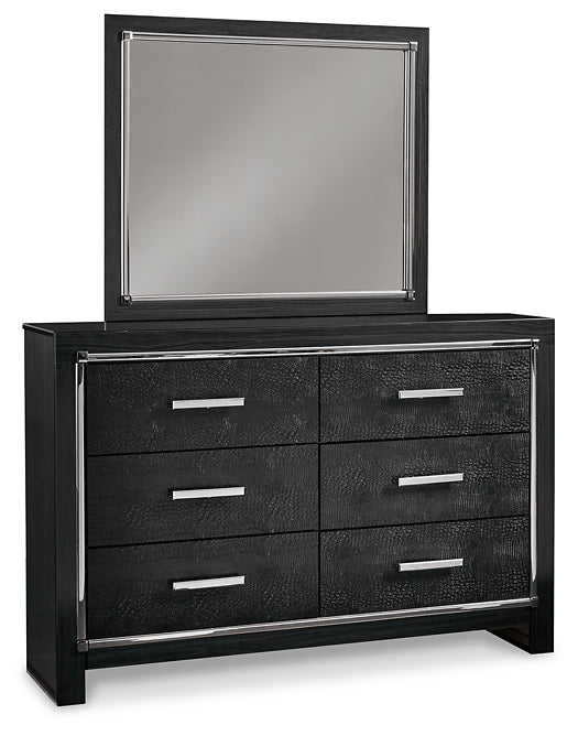 Kaydell King Upholstered Panel Storage Bed with Mirrored Dresser and 2 Nightstands