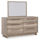 Hasbrick King Panel Headboard with Mirrored Dresser and 2 Nightstands