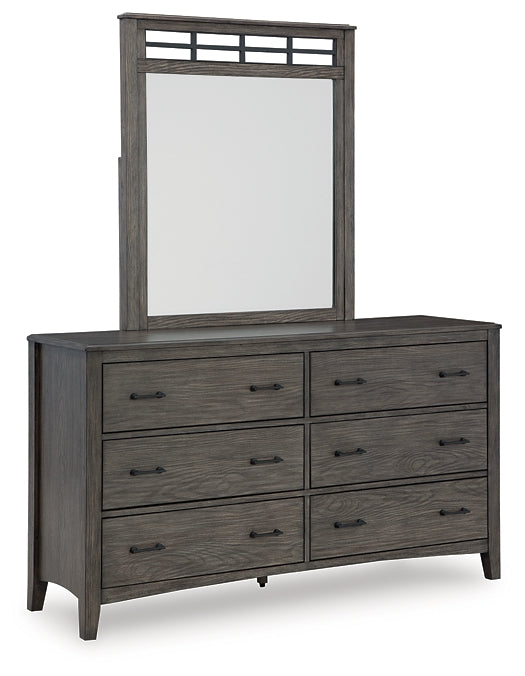 Montillan King Panel Bed with Mirrored Dresser and Chest