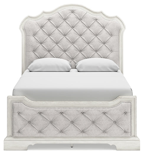 Arlendyne Queen Upholstered Bed with Mirrored Dresser and Chest