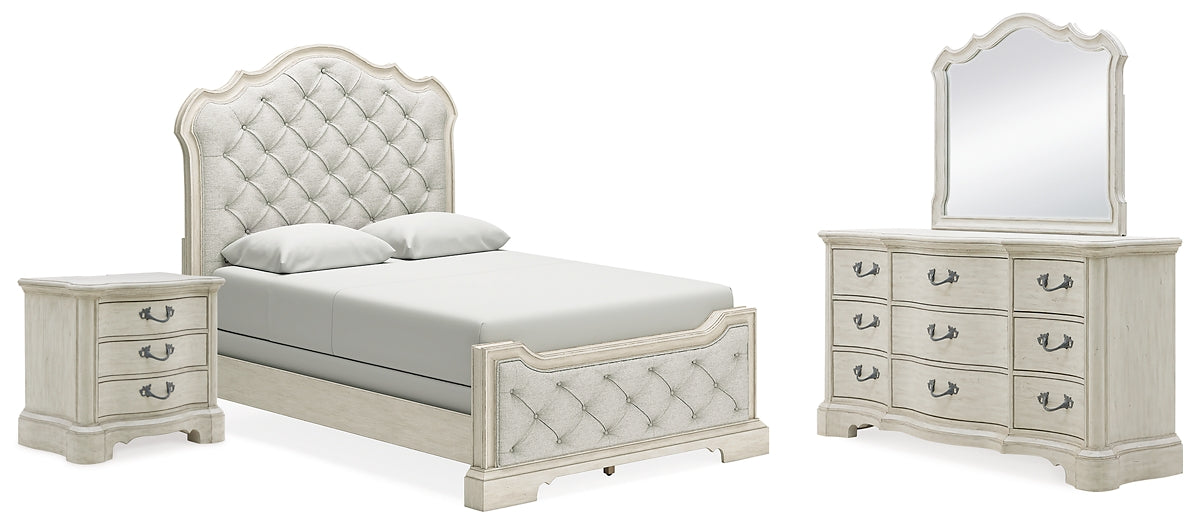 Arlendyne Queen Upholstered Bed with Mirrored Dresser and Nightstand