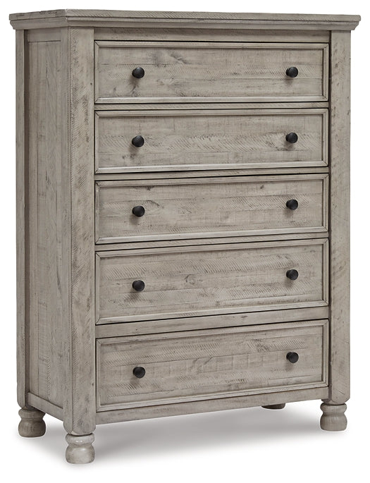 Harrastone California King Panel Bed with Mirrored Dresser, Chest and Nightstand