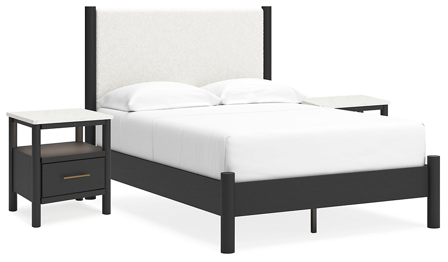 Cadmori Full Upholstered Panel Bed with 2 Nightstands