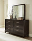 Neymorton California King Upholstered Panel Bed with Mirrored Dresser, Chest and 2 Nightstands