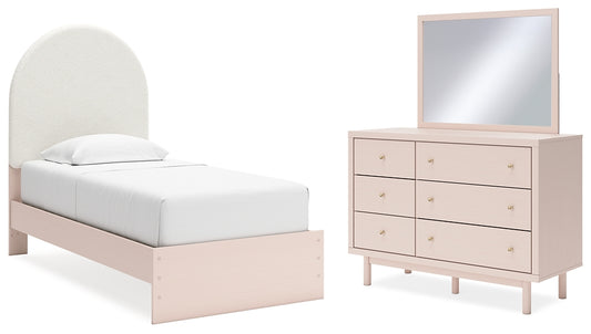 Wistenpine Twin Upholstered Panel Bed with Mirrored Dresser