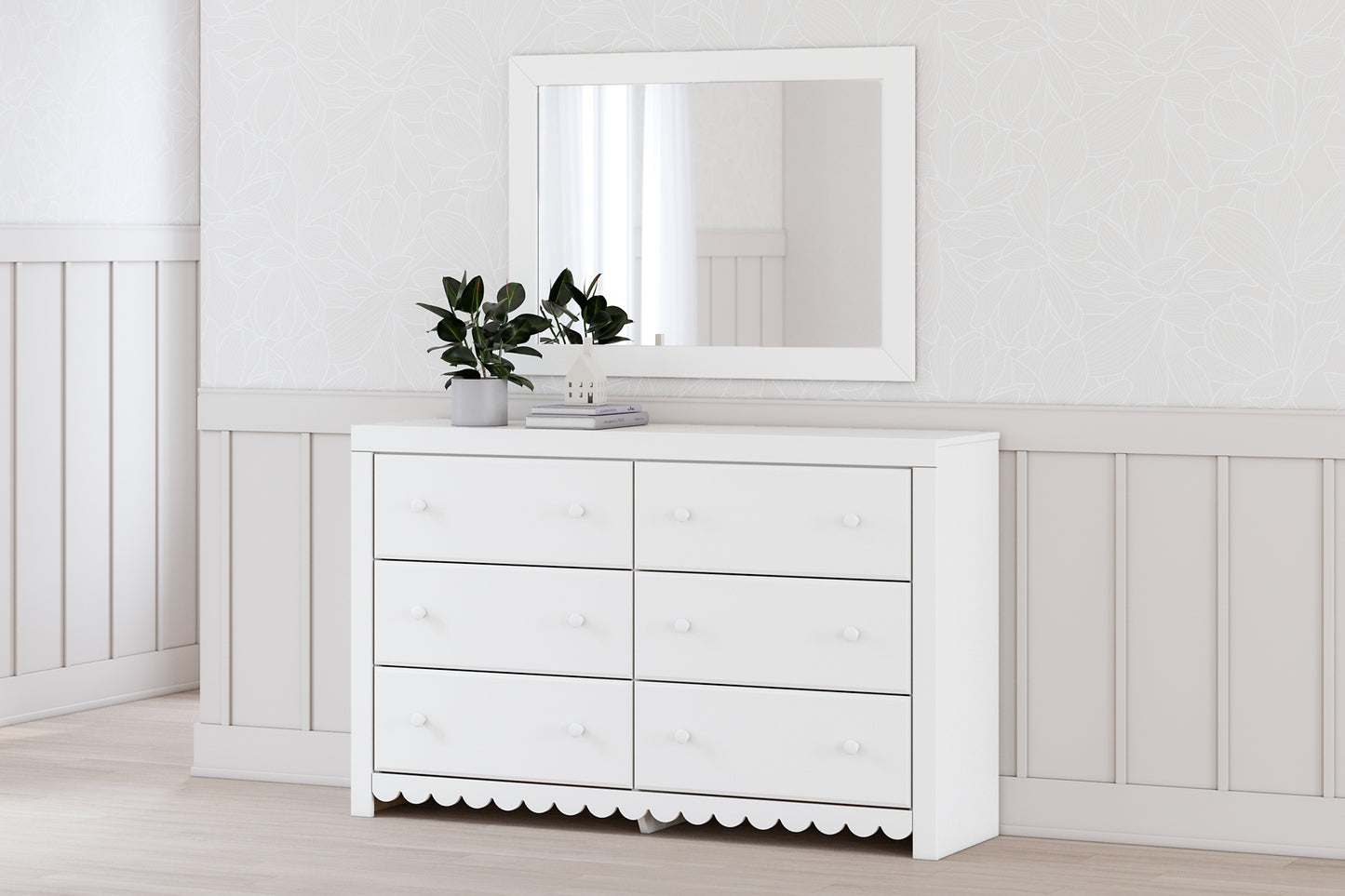 Mollviney Twin Panel Bed with Mirrored Dresser