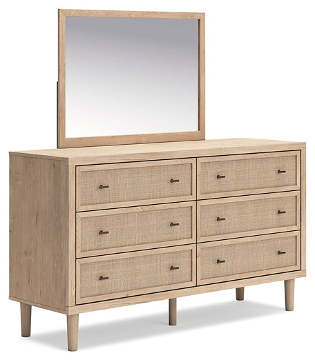 Cielden Full Upholstered Panel Bed with Mirrored Dresser, Chest and 2 Nightstands