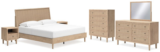 Cielden King Panel Bed with Mirrored Dresser, Chest and 2 Nightstands