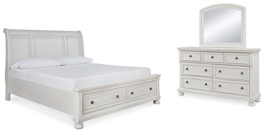 Robbinsdale King Sleigh Bed with Storage with Mirrored Dresser